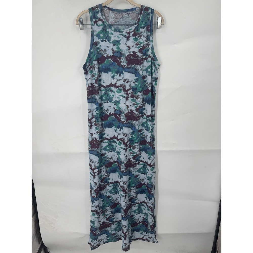 Eddie Bauer Cotton Blend Sleeveless Maxi Dress Women M Blue Outdoor Camping